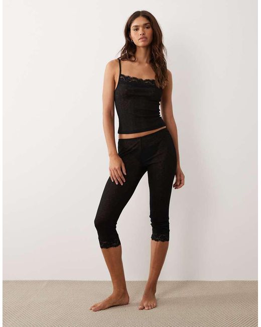 ASOS Natural Semi Sheer Capri Pajama Pants With Lace Trim