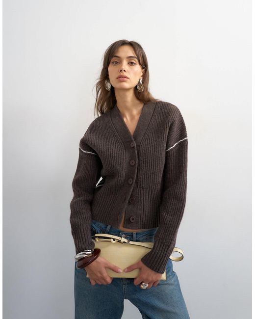 TOPSHOP Black Knit Button Placket Cardigan