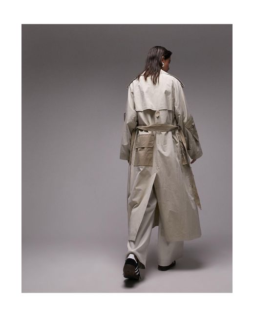 TOPSHOP Brown Long-line Utility Patch Pocket Trench