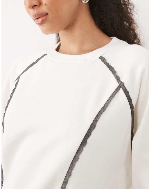 ASOS White Lace Trim Sweatshirt