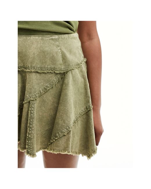 Collusion Green Twill Acid Wash Pleated Mini Skirt