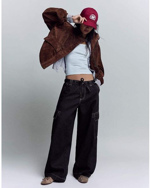 Bershka Blue Parachute Cargo Jeans