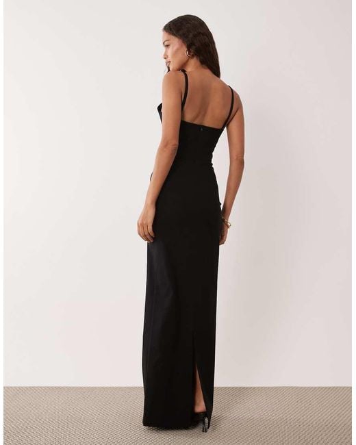 Vesper Petite Black Bengaline Cami Lace Detail Maxi Dress