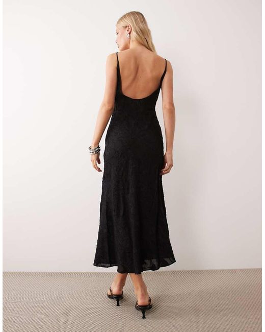 Mango Black Strappy Scoop Neck Textured Midi Dress