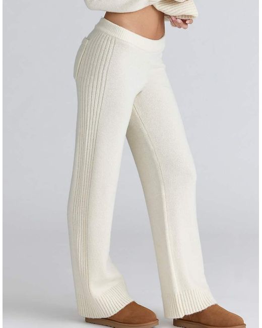 House Of Cb Natural Lara Ivory Merino Wool Ribbed Knit Trousers