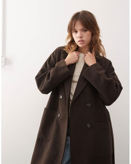 Monki Brown – zweireihiger mantel mit wolle