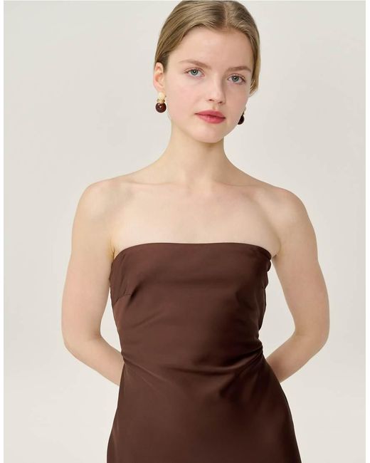 OMNES Brown Dresses Amdra Strapless Satin Maxi Dress