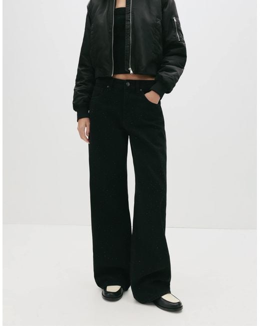 Jean baggy droit à strass Pull&Bear en coloris Black