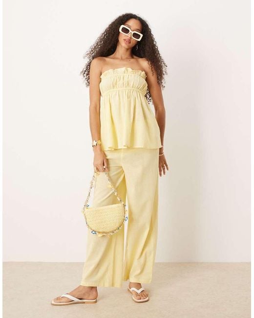 esmé studios Yellow Esmee Exclusive Ruched Bandeau Linen Blend Top