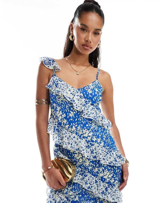 Style Cheat Blue Ruffle Cami Maxi Dress