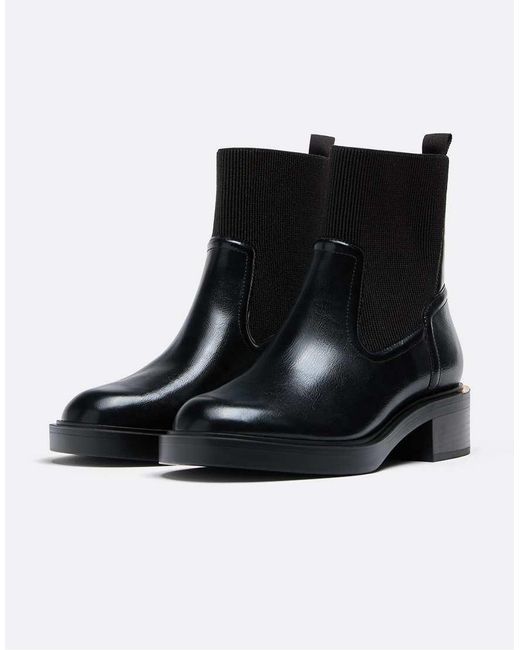 Stradivarius Black Wide Fit Flat Ankle Boots