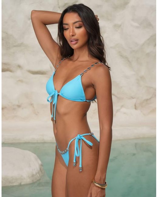 Moda Minx Blue X Alejandra Vidal Beaded Triangle Bikini Top