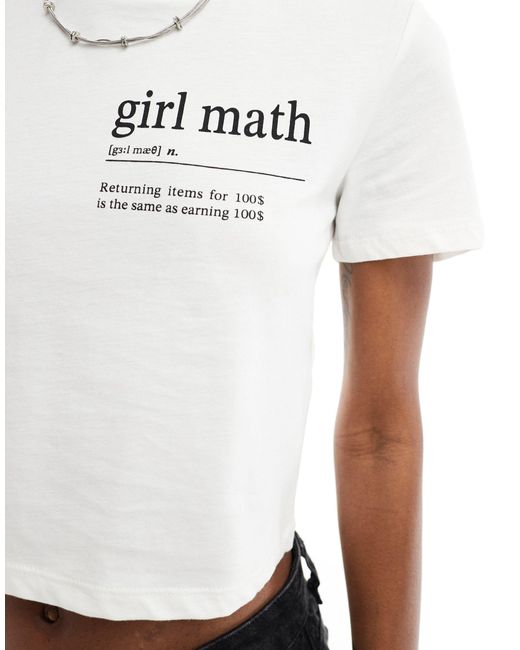 T-shirt effet rétréci à imprimé girl math Something New en coloris White