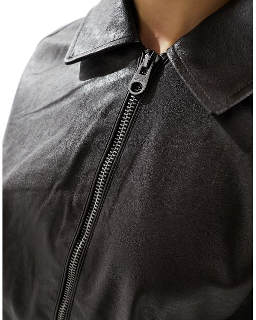 Pull&Bear Black Faux Leather Vintage Style Dad Jacket