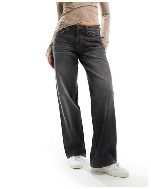 Weekday Black Ample Low Waist Loose Fit Straight Leg Jeans