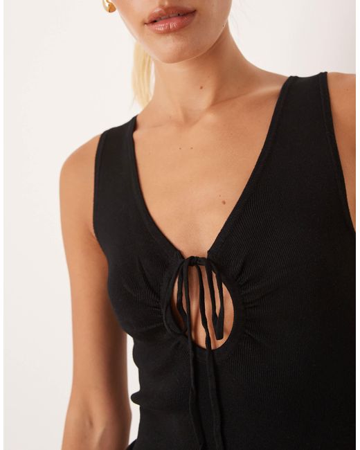 Mango Natural Compact Knit Midi Tea Dress With Tie Detail