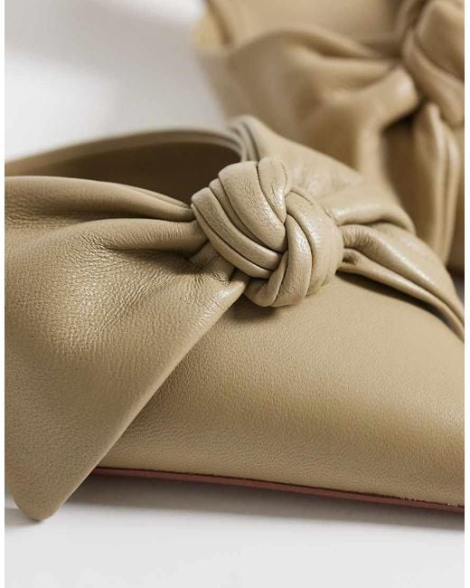 Mango White 100% Leather Oversized Bow Heeled Mules