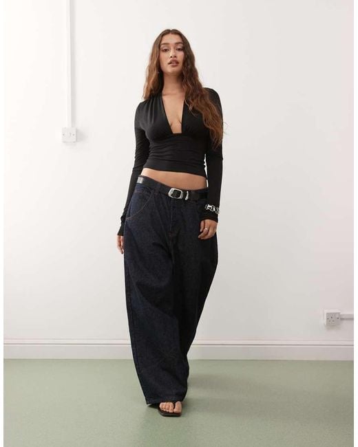 Weekday Black Plunge Long Sleeve Top