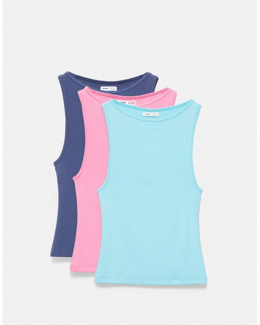 Pull&Bear Blue – 3er-pack tanktops