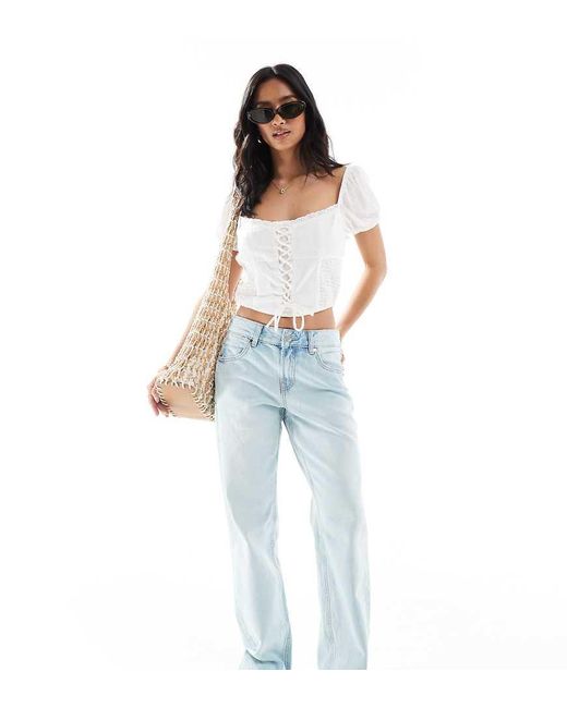Stradivarius Blue Petite D03 Low Waisted Straight Leg Jean
