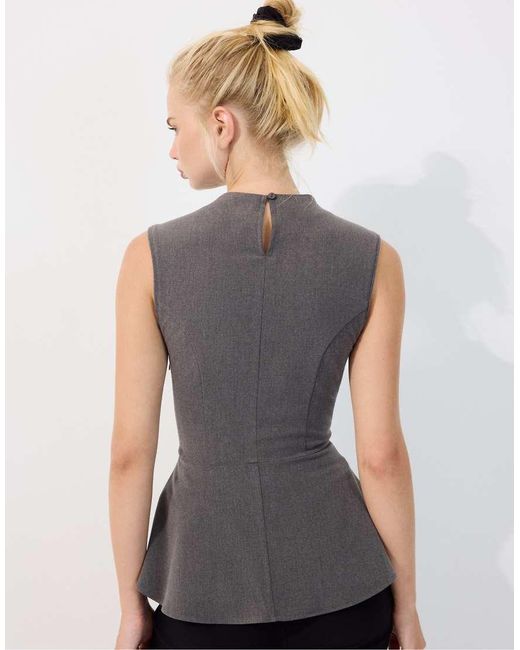 Stradivarius Blue High-neck Peplum Sleeveless Top