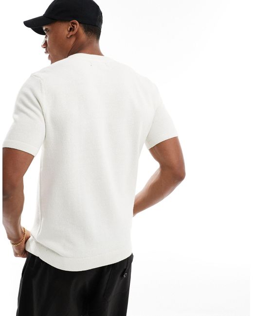 T-shirt en maille gaufrée - écru Threadbare pour homme en coloris White
