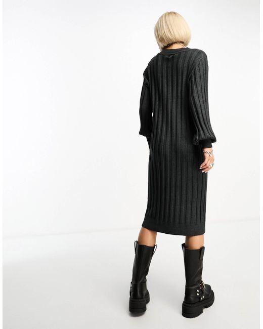 Object Black – geripptes strick-pulloverkleid