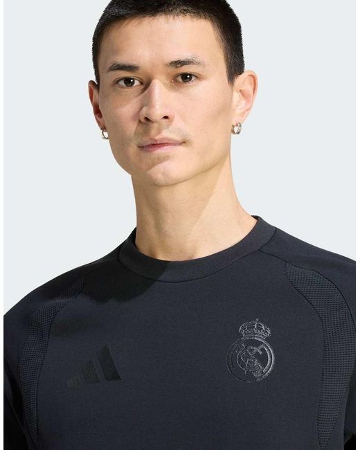 Adidas Originals Blue Real Madrid Tiro Travel Crew Sweatshirt for men
