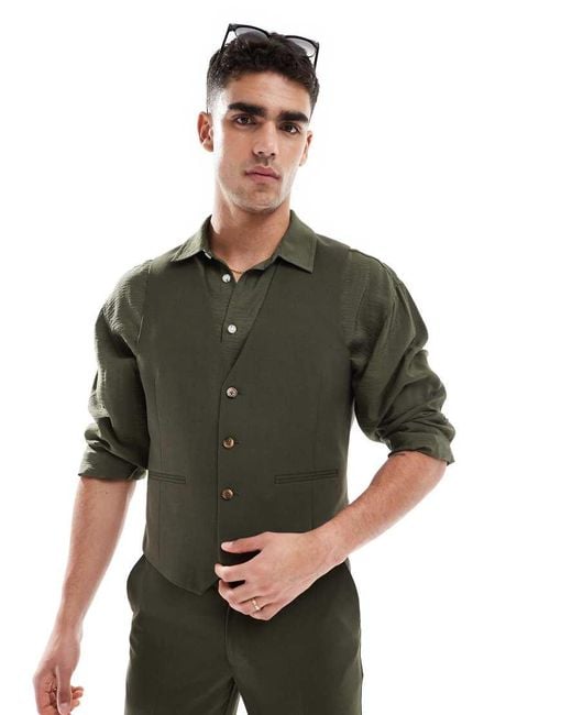 Chaleco De Traje Verde Oliva De Corte Slim De ASOS de hombre de color Green