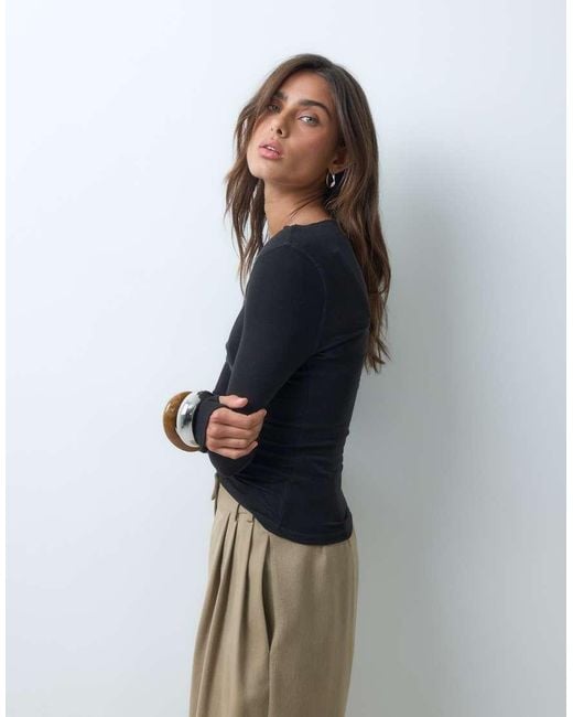 ASOS Blue Wool Blend Boat Neck Long Sleeve Top