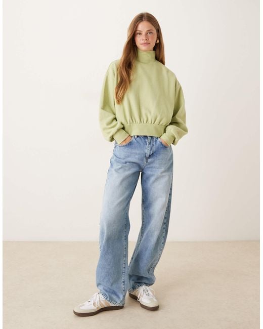 ASOS Green Supersoft Curved Hem High Neck Jumper With Balloon Sleeve