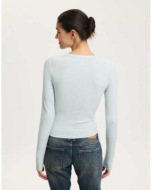 Cotton On White Ryan Henley Long Sleeve