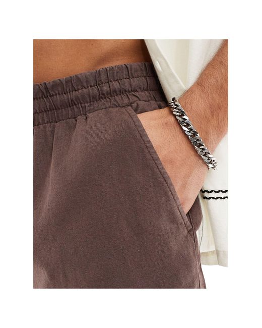 ASOS Brown Wide Linen Shorts for men