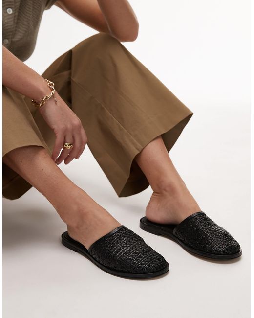 TOPSHOP Brown – bobby – gewebte leder-clogs