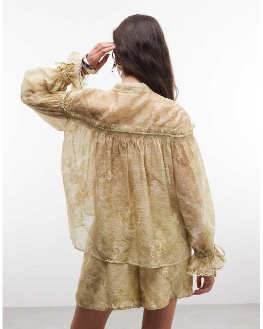 AllSaints Metallic Delphine Co-ord Long Sleeve Thrilly Lace Ruched Floral Blouse