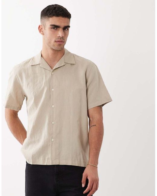 SELECTED Natural Linen Blend Short Sleeve Shirt for men