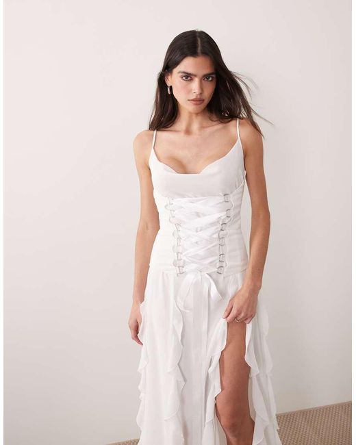 I.AM.GIA Pink Marlette 2.0 Chiffon Corset Lace Up Ruffle Detail Maxi Dress