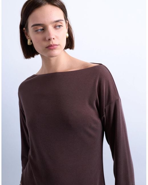 TOPSHOP Purple Cupro Asymmetric Long Sleeve Tunic Top