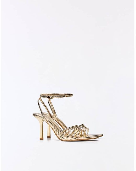 Bershka White Multi-Strap Heeled Sandals