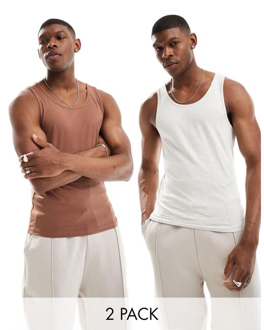 ASOS Brown 2 Pack Muscle Fit Singlets for men