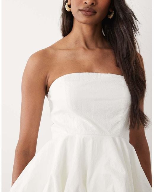 4th & Reckless White Cotton Bandeau Peplum Waist Detail Maxi Dress
