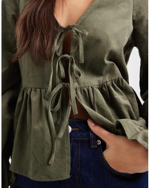 New Look Gray Cord Tie Front Shell Top
