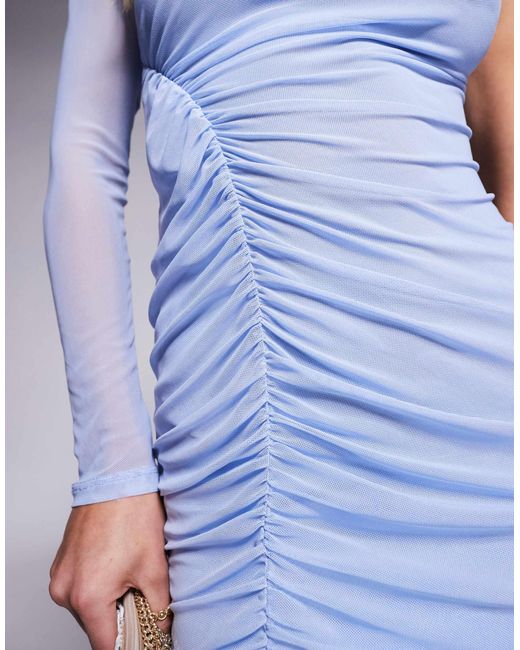 ASOS Purple Asos Design Petite Mesh One Sleeve Asymmetric Midi Dress With Channelled Strap Detail