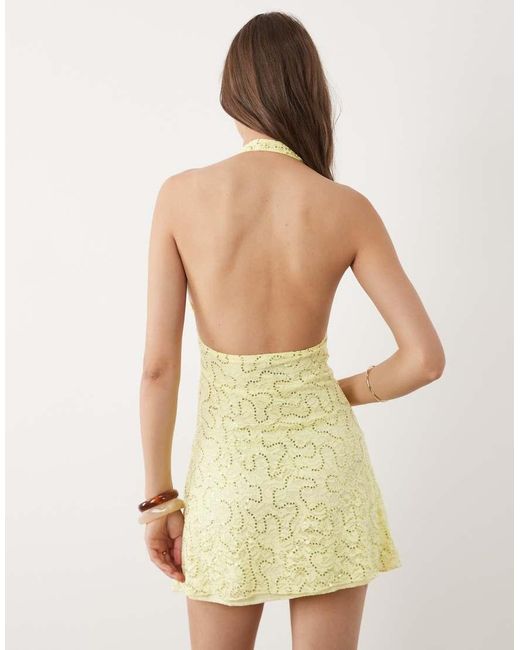 Motel Green Marty Halter Neck Mini Dress With Sequin Detail