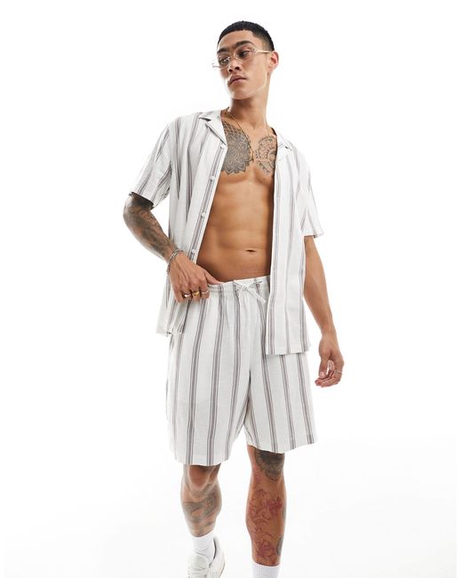 New Look – gestreifte shorts aus leinenmix in White für Herren