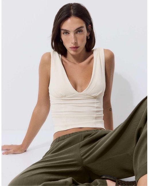 Stradivarius White Fitted Wide-Strap Top