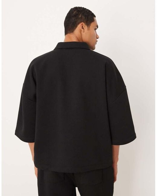 Felpa Oversize Nera Con Zip Corta, Colletto E Maniche A 3/4 di ASOS in Black da Uomo
