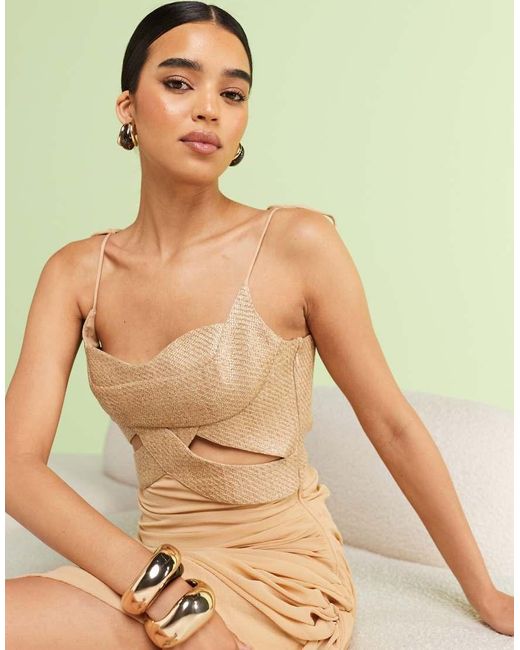 ASOS Maxi Jurk Met Geweven Buste En Rok Van Gedrapeerd Chiffon in het Green