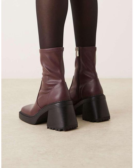 ASOS Brown Wide Fit Reign Square Toe Mid-heel Platform Boots