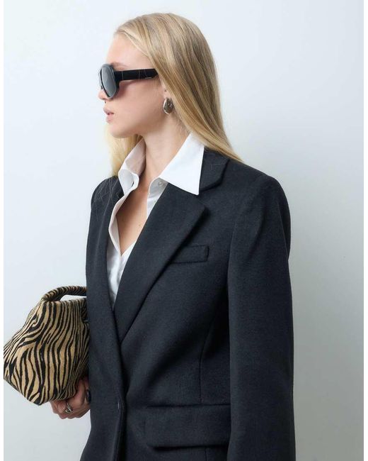 Mango Blue Wool Mix Tailored Midi Coat